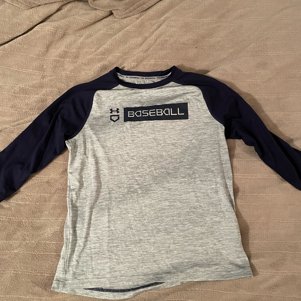 Under Armour Kids 3/4 Sleeve Baseball Tee - Gray and Navy